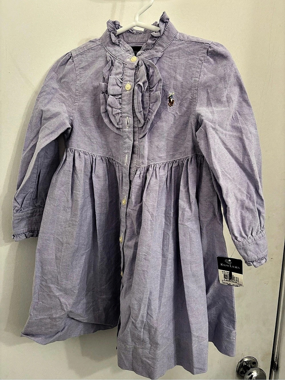 Ralph Lauren Baby Girls Long-Sleeve Oxford Dress Purple 24M
